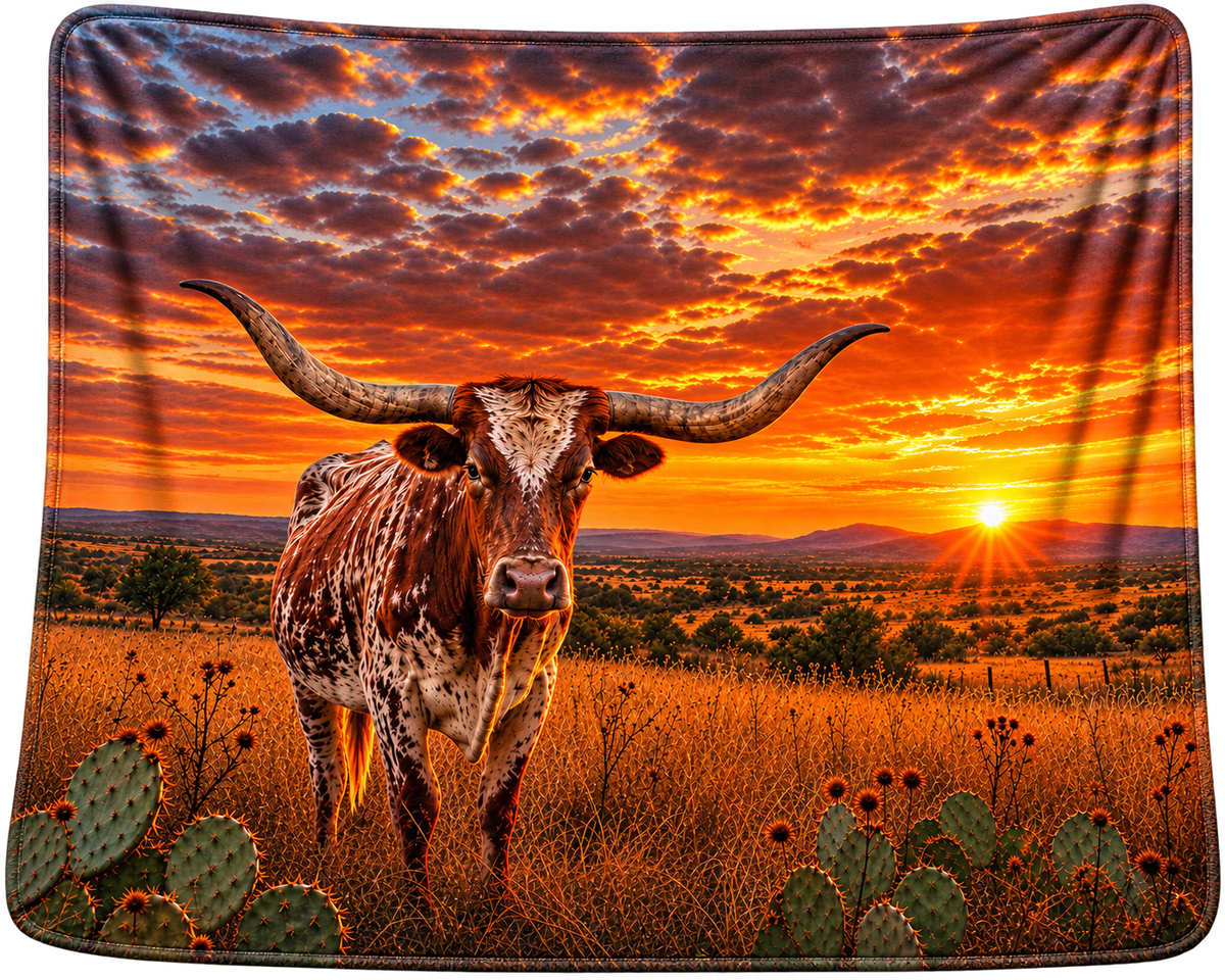 Longhorn at Sunset Blanket