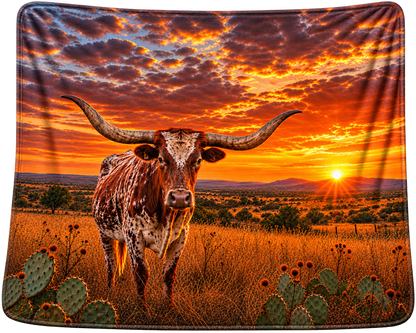 Longhorn at Sunset Blanket