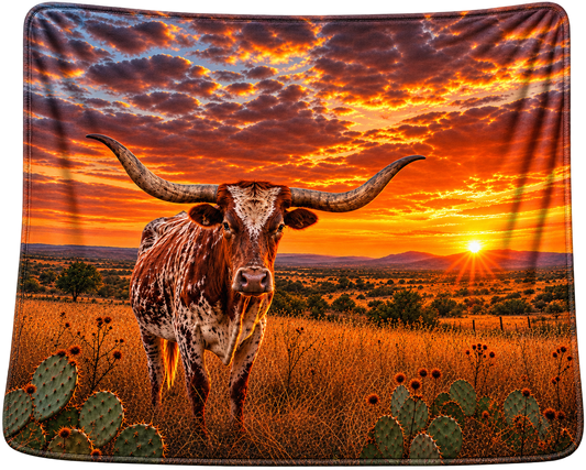 Longhorn at Sunset Blanket
