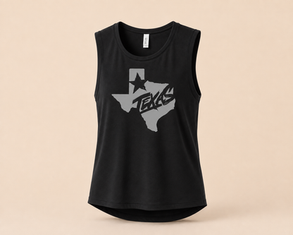 Texas Distressed Ladies Flowy Muscle Tank