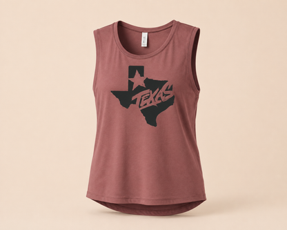 Texas Distressed Ladies Flowy Muscle Tank