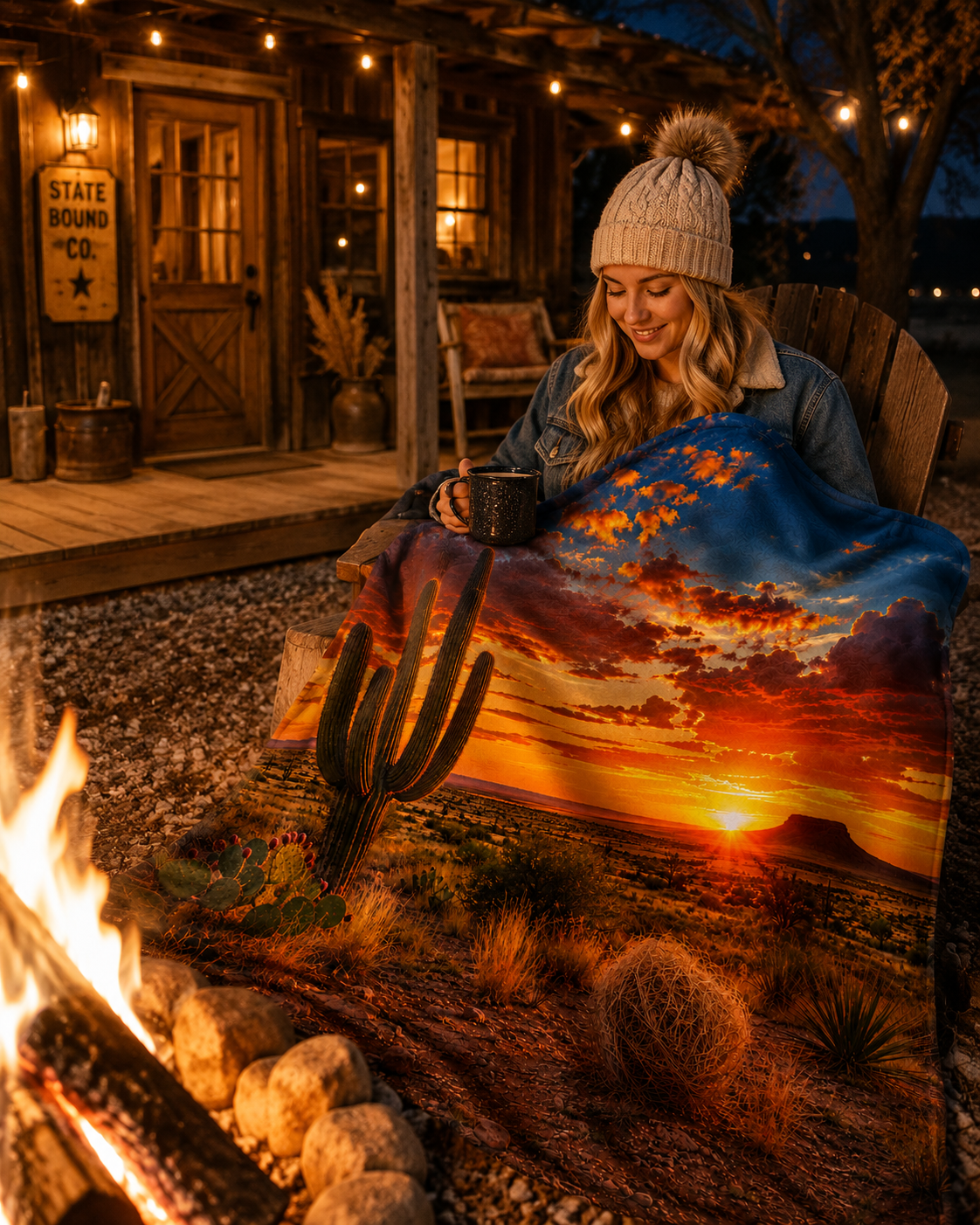 Texas Cactus Sunset Blanket