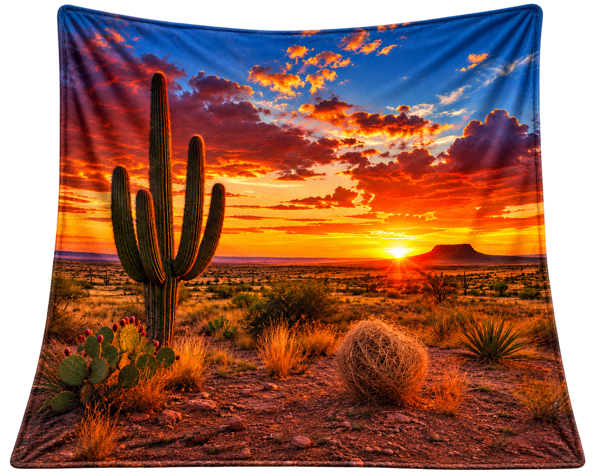 Texas Cactus Sunset Blanket