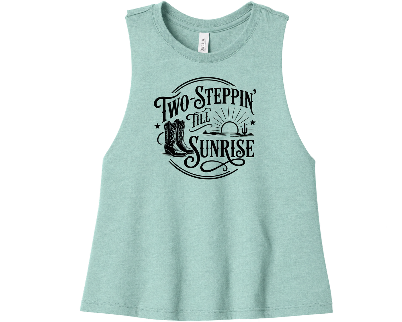 Two Steppin' Till Sunrise - Women’s Racerback Cropped Tank
