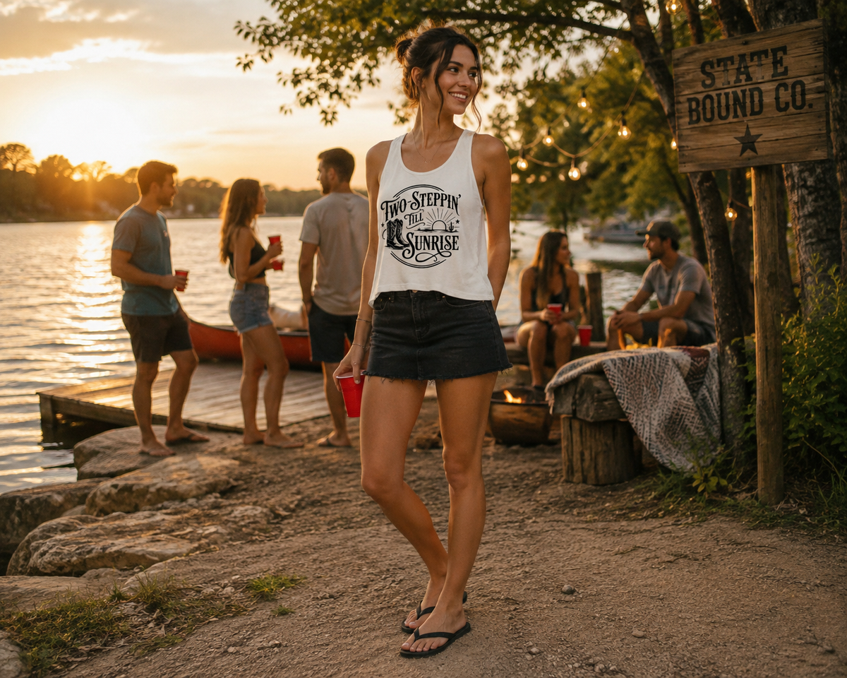 Two Steppin’ Till Sunrise Women’s Racerback Tank