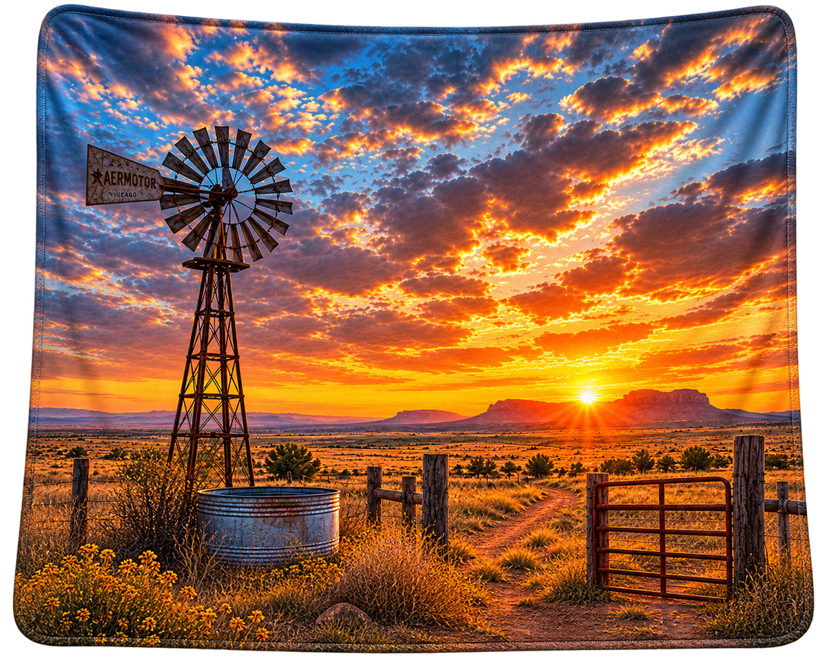 Windmill Texas Sunset Blanket